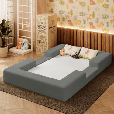 Imagem de Cama Montessoriana Berço Infantil 100% Espuma Balaqui Decor Cinza Claro