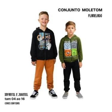 Imagem de Conjunto Moletom Juvenil Masculino Blusa e Calça Flanelado Agasalho Menino Capuz Ziper...