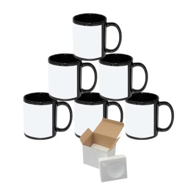 Imagem de MR.R Canecas de Cerâmica Pretas com Sublimação Branca, 6 Peças, 325 ml