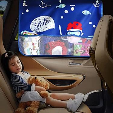 Imagem de Protetor solar de carro para bebês e crianças, pacote com 2 protetores de cortina de janela lateral do carro, protege contra o brilho do sol, raios UV, brilho do interior do carro, bloqueador solar (azul)