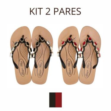 Imagem de Kit 2 Pares Chinelo Feminina Para Dores Esporão Terapia dos Pés, Preto