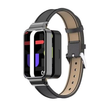 Imagem de T-BLUER Pulseiras de substituição de couro compatíveis com Xiaomi Smart Band 9 Active/Redmi Band 3, acessórios de substituição com moldura de metal para Redmi Band 3 feminino e masculino, 6.5-8.7