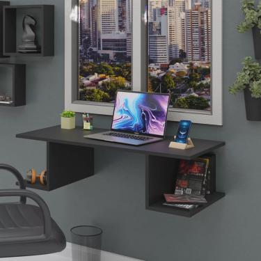 Imagem de Mesa Escritório Suspensa Escrivaninha Computador 90x42cm Com Prateleiras