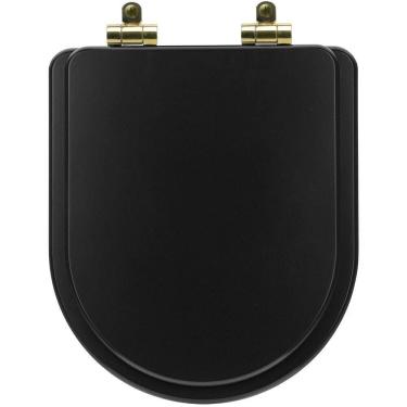 Imagem de Assento Sanitário Poliéster Soft Close Smart Onix (preto Fosco) Para Vaso Celite Com Ferragem Dourada