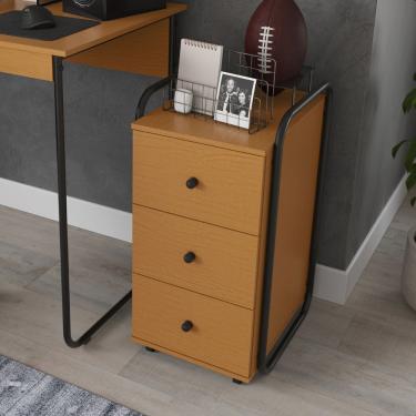 Imagem de Gaveteiro Escritório Organizador 3 Gavetas Com Rodinhas Criare Canela
