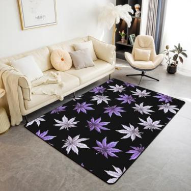Imagem de Erosebridal Tapete roxo com folhas de cannabis para área de ervas daninhas, 1,78 m x 90 cm, tapete de folhas de maconha para crianças, adolescentes e adultos, tapete botânico tropical interno, tapete