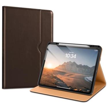 Imagem de VIKESI Capa para iPad Pro 13 (M4) 2024, capa de couro com suporte para Apple Pencil, despertar/hibernar automaticamente, vários ângulos de visualização, alça e bolso embutidos, marrom escuro