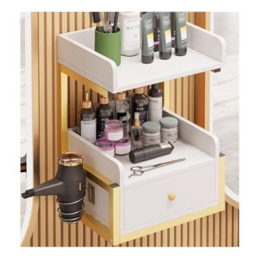 Imagem de AKALNNB Armário de armazenamento de salão de beleza, carrinho de carrinho de salão de beleza montado na parede, carrinho de salão definitivo para estações de salão com 1 gaveta (cor: branco, tamanho