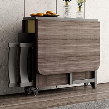 Imagem de Mesa de jantar, mesa de folhas caídas, mesa de cozinha dobrável, economia de espaço, mesa de cozinha móvel com rodas para pequenos apartamentos, sala de jantar, sala de estar, restaurante, carvalho