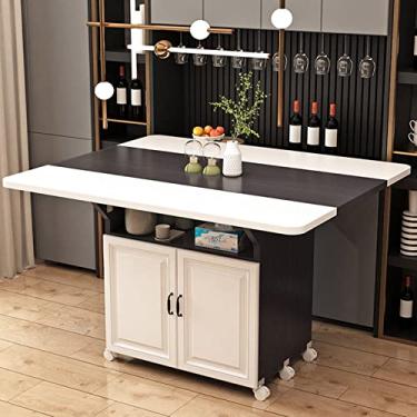 Imagem de Mesa de cozinha dobrável, mesa de jantar de folhas caídas, mesa de cozinha móvel multifuncional Woodon, mesa com rodas e porta de armário, para espaços pequenos, sala de jantar, 120 cm (A)/B