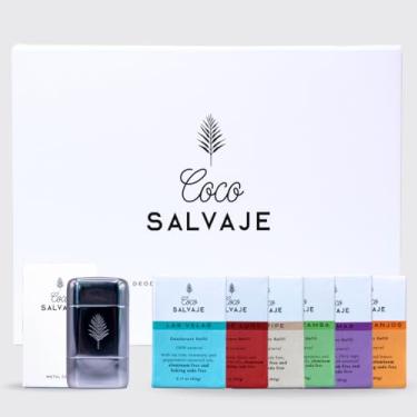 Imagem de COCO SALVAJE Pacote com 6 Desodorante natural e caixa de metal reutilizável | Desodorante sem alumínio com magnésio | Não tóxico, vegano, hipoalergênico, seguro para gravidez | Ingredientes orgânicos