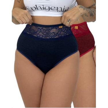 Imagem de Kit 2 Calcinha Suplex Cós Alto Renda Lingerie Elegante Conforto Charmo