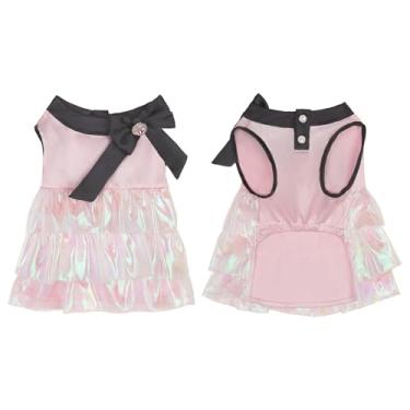 Imagem de TOUCHDOG Vestido de festa rosa para cães pequenos, vestido tutu brilhante com alça de glitter, tule de 3 camadas, laço de diamante rosa, roupa formal para casamentos, festas de aniversário (rosa