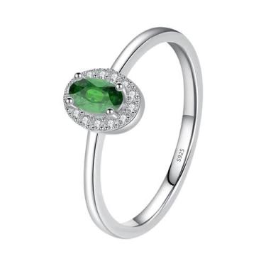 Imagem de Anel Oval De Zircônia Arco-Íris Em Prata Esterlina 925 Para Mulheres, 