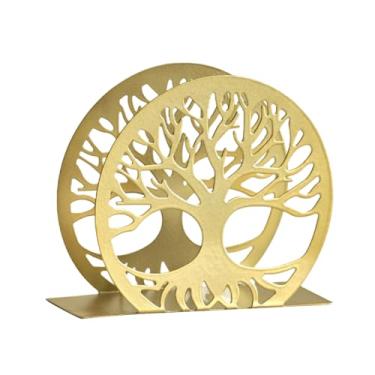 Imagem de Porta-guardanapos de ferro Tree of Life – Elegante organizador de guardanapos de metal adequado para bares, mesas, cafés e decoração de sala de estar (12 x 4 x 10 cm) dourado