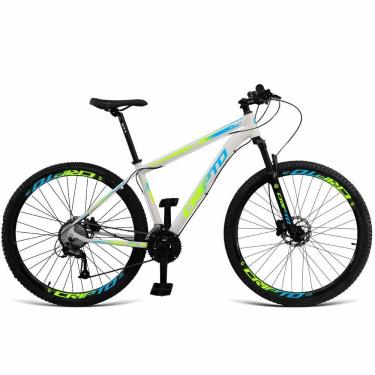 Imagem de Bicicleta Aro 29 Cripto 24 Vel Freios Hidráulico E Suspensão - 21" Branco-verde E Azul