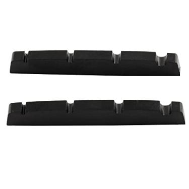 Imagem de Musiclily Pro Plástico de Resina Uréia 42.3mm Slotted Pestana Precision Bass Nut Base Plana para Baixo de 4 Cordas, Preto(2 Peças)