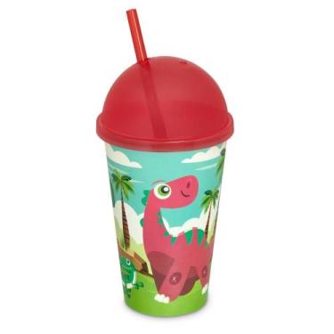 Imagem de Copo Sorvete Decorado Infantil 550 ml Plástico c/ Tampa Oval e Canudo 