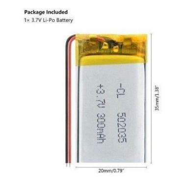 Imagem de Bateria 502035 3,7v 300mah  5mm X 20mm X 35mm  2 Fios Nova - bgb