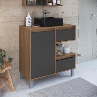 Imagem de Gabinete para Banheiro Com Cuba Preta 80cm 2 Gavetas 1 Porta 1 Nicho P