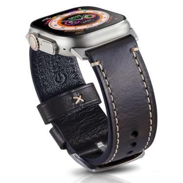 Imagem de Gitalian Pulseira de couro italiano compatível com Apple Watch Ultra2/1 séries 9, 8, 7, 6, 5 e SE2 de 49 mm, 45 mm, 44 mm e 42 mm, preta