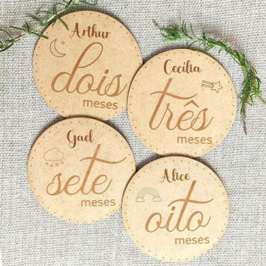 Imagem de Kit Plaquinhas Mesversário Personalizado Bebês Fotos MDF laser Tema Cé