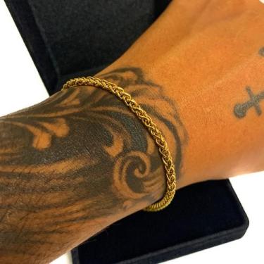 Imagem de Pulseira Masculino Trigo 4mm Bracelete Banhada Ouro 18k - Azmar SemiJo