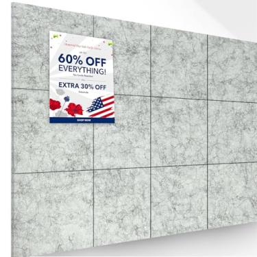 Imagem de Painéis acústicos quadrados, pacote com 12, azulejos de parede de feltro com abas adesivas completas, painéis de parede à prova de som, placa de cortiça grande alternativa de absorção de som de alta
