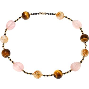 Imagem de Jewever Colar com contas de quartzo rosa crua/citrino/olho de tigre proteção riqueza espinélio preto contas facetadas colares para mulheres presentes de amor para ela, Gema, Citrino