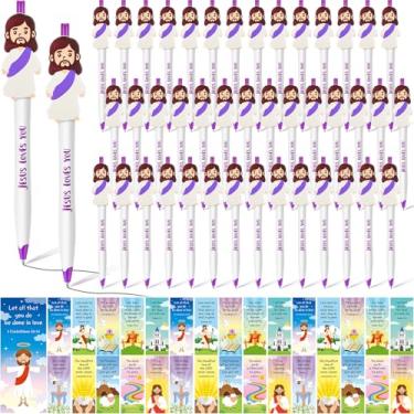 Imagem de CroBlissful Conjunto de 120 canetas cristãs de Jesus Cristão, conjunto de presente religioso, caneta esferográfica Jesus Loves You com versículo da Bíblia, marcadores de livro para igreja, igreja,
