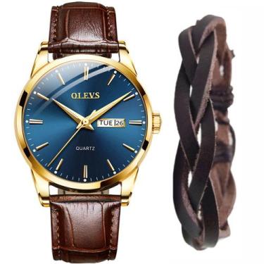 Imagem de Kit Relógio Luxo Analógico Masculino Dourado + Pulseira Bracelete - OL