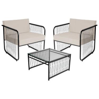 Imagem de Conjunto 2 Poltronas e 1 Mesa de Centro Córdova em Aço Carbono e Fibra Sintética Acesse Móveis