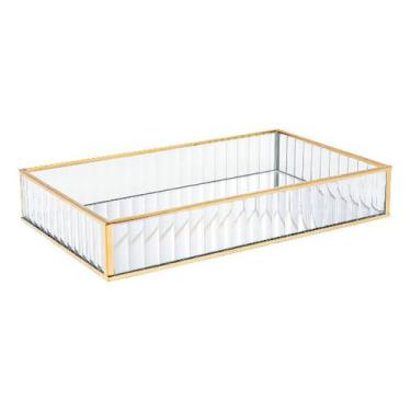 Imagem de Bandeja De Metal Com Espelho 20cmx30cmx4cm Dourada Lyor