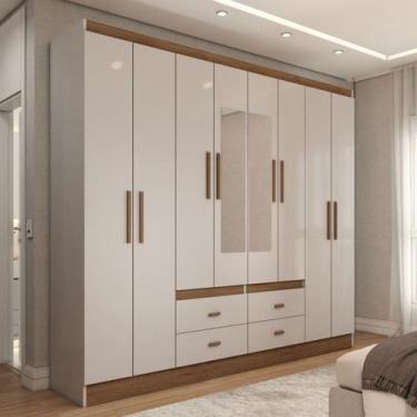 Imagem de Guarda-Roupa de Casal Cassino 8 Portas 4 Gavetas Lunar/Nogueira - Pano