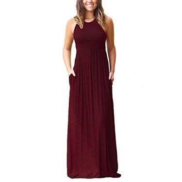 Imagem de GRECERELLE Vestido feminino maxi sem mangas, com costas nadador, solto, simples, vestido longo casual com bolsos, 03-wine Red, M