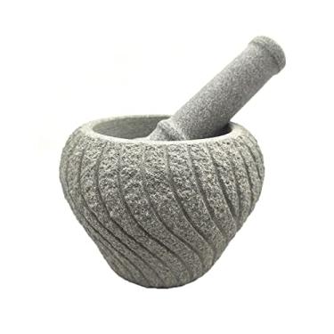 Imagem de Tigela Moedora Conjunto de pilão e almofariz Granito pesado não polido Almofariz e pilão Desempenho aprimorado e aparência orgânica Triturador de pílulas Moedor de especiarias Moedor Triturador(Grande