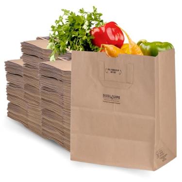 Imagem de DURO Sacos de papel marrom de 32 kg com alças a granel 300 unidades, 30 x 17 x 17 polegadas, sacolas de papel com alças, sacos de reciclagem de papel, sacos de papel grandes, sacos de papel para
