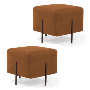 Imagem de Kit 2 Puffs Decorativos 45cm Base Aço Status B-262 Veludo Telha