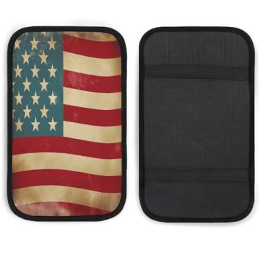 Imagem de YJWANDL Almofada de apoio de braço de carro elegante, bandeira americana vintage 4 de j...