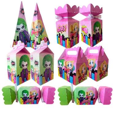 Imagem de Kit 50 Caixinhas Coringa e Arlequina Lembrancinhas Decorativas Aniversário