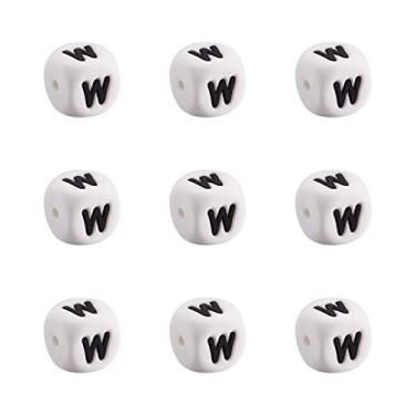 Imagem de Crafans 100 peças de contas de silicone de 12 mm brancas do alfabeto inglês letra W vogal espaçadora solta contas de dados de cubo inicial para fabricação de joias