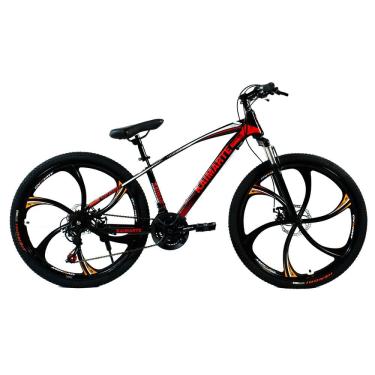 Imagem de Bicicleta Aro 26 Roda Liga Magnésio Bike 21 Vel Marchas Freio a Disco VorteX Quadro Aço Carbono Leve Resistente Cor Preto/Vermelho - WCT FITNESS