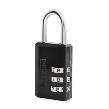 Imagem de Master Lock Cadeado preto combinado, cadeado interno para academia com código personalizável de 3 dígitos para bagagem, mochilas, armários, 647D
