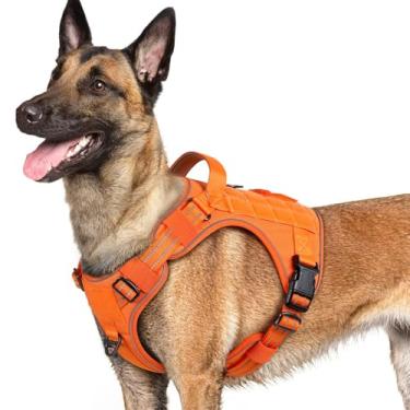 Imagem de rabbitgoo Peitoral para cães pequenos, médios e grandes, colete tático militar sem puxão, com tiras refletivas e alça de controle, ajustável e confortável para caminhar facilmente, laranja G