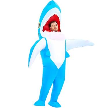 Imagem de Fantasia inflável de tubarão para adultos, fantasia de Halloween com mandíbulas infláveis de corpo inteiro, fantasias engraçadas de animais para festas de cosplay