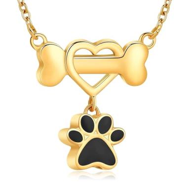 Imagem de AIWENXI Colares de urna para animais de estimação para cinzas, patas de cachorro, pingente memorial de cremação, colar de cinzas em forma de osso de cachorro para homens e mulheres, joias de lembrança