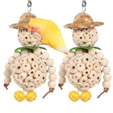 Imagem de CXYYXF Brinquedo para mastigar pássaros para animais de estimação, papagaio, sola com sinos, brinquedo de mastigar fofo em forma de espantalho para periquito pequeno, calopsita, periquito, periquito