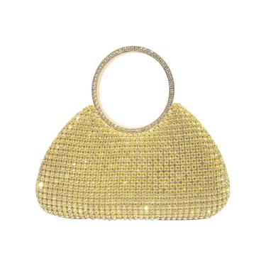Imagem de CORIOS Bolsa feminina para noite com strass, bolsa de ombro de cristal brilhante, bolsa tiracolo com glitter brilhante, Dourado, Large