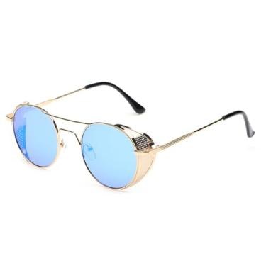 Imagem de Óculos de sol estilo steampunk gótico vintage com armação de metal, redondo, masculino e feminino, 7.144 mm