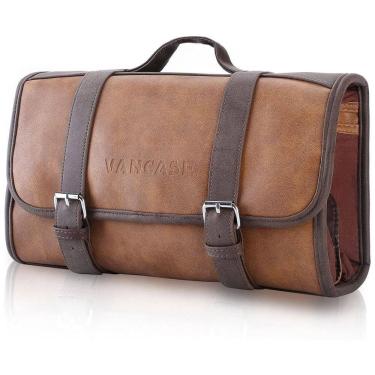 Imagem de Necessaire Masculina Vintage de Couro Sintético com Forro à Prova d, VANCASE, Marrom